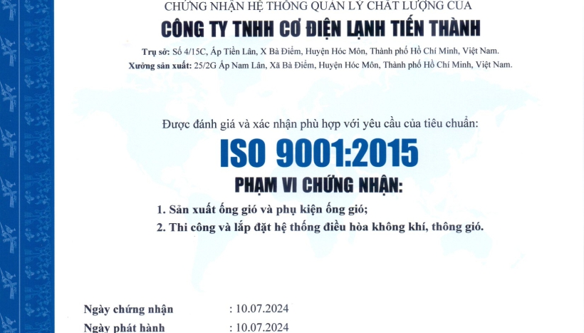 TITHACO đạt chứng nhận ISO 9001-2015 không ngừng cải tiến chất lượng sản phẩm